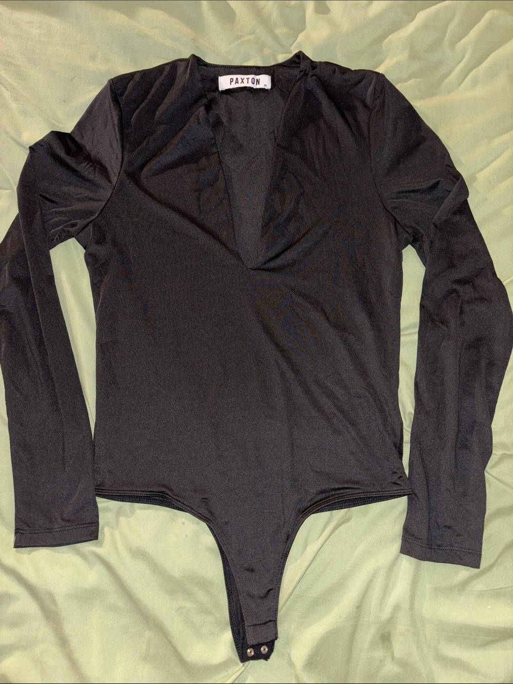 Black Long-Sleeve Deep V Women's Bodysuit